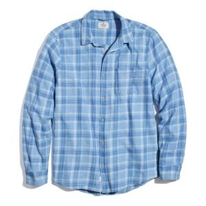 Marine Layer Selvedge Plaid Shirt Men Small Indigo Blue 100% Cotton Lightweight